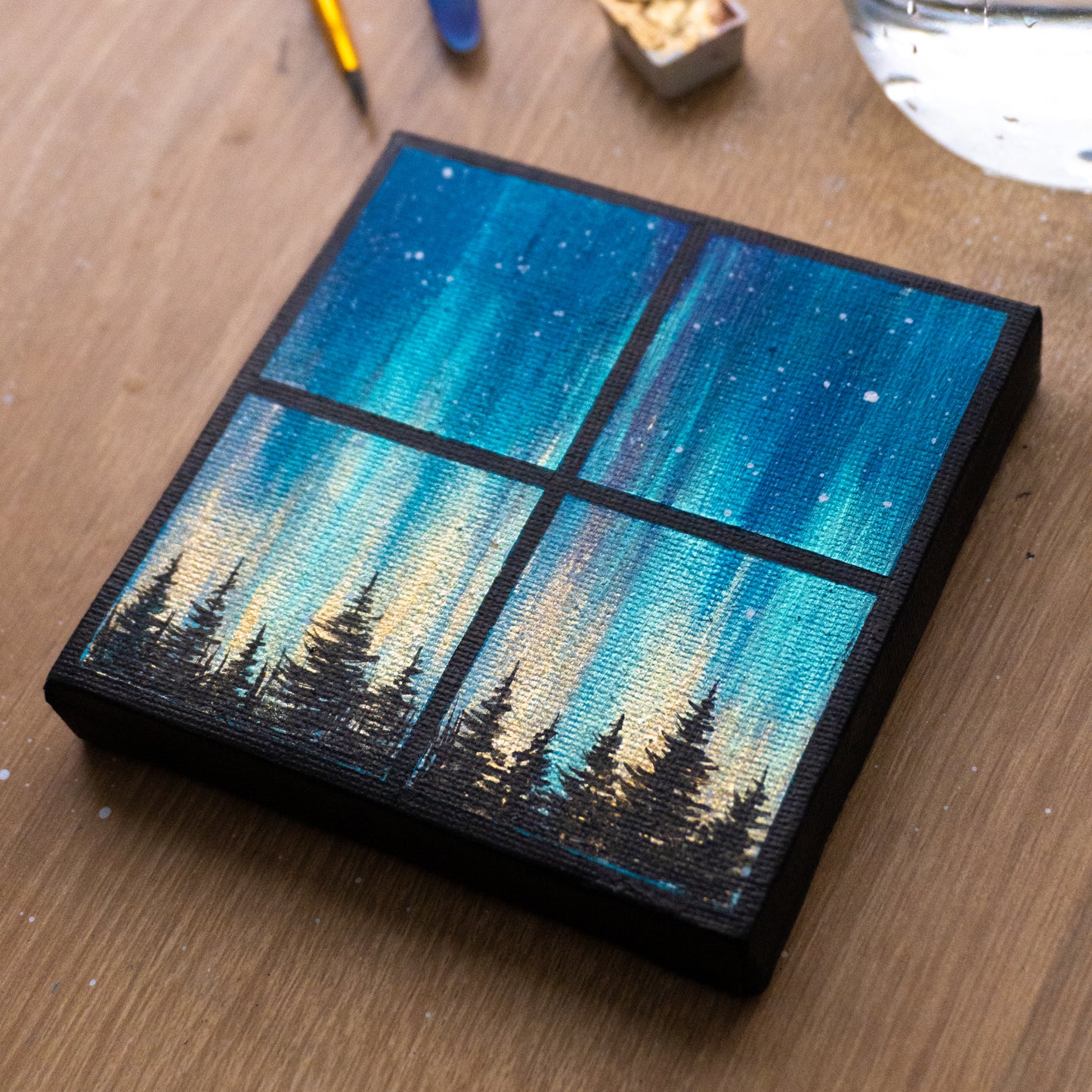 Northern Lights Mini Window Acrylic Painting - MADE TO ORDER