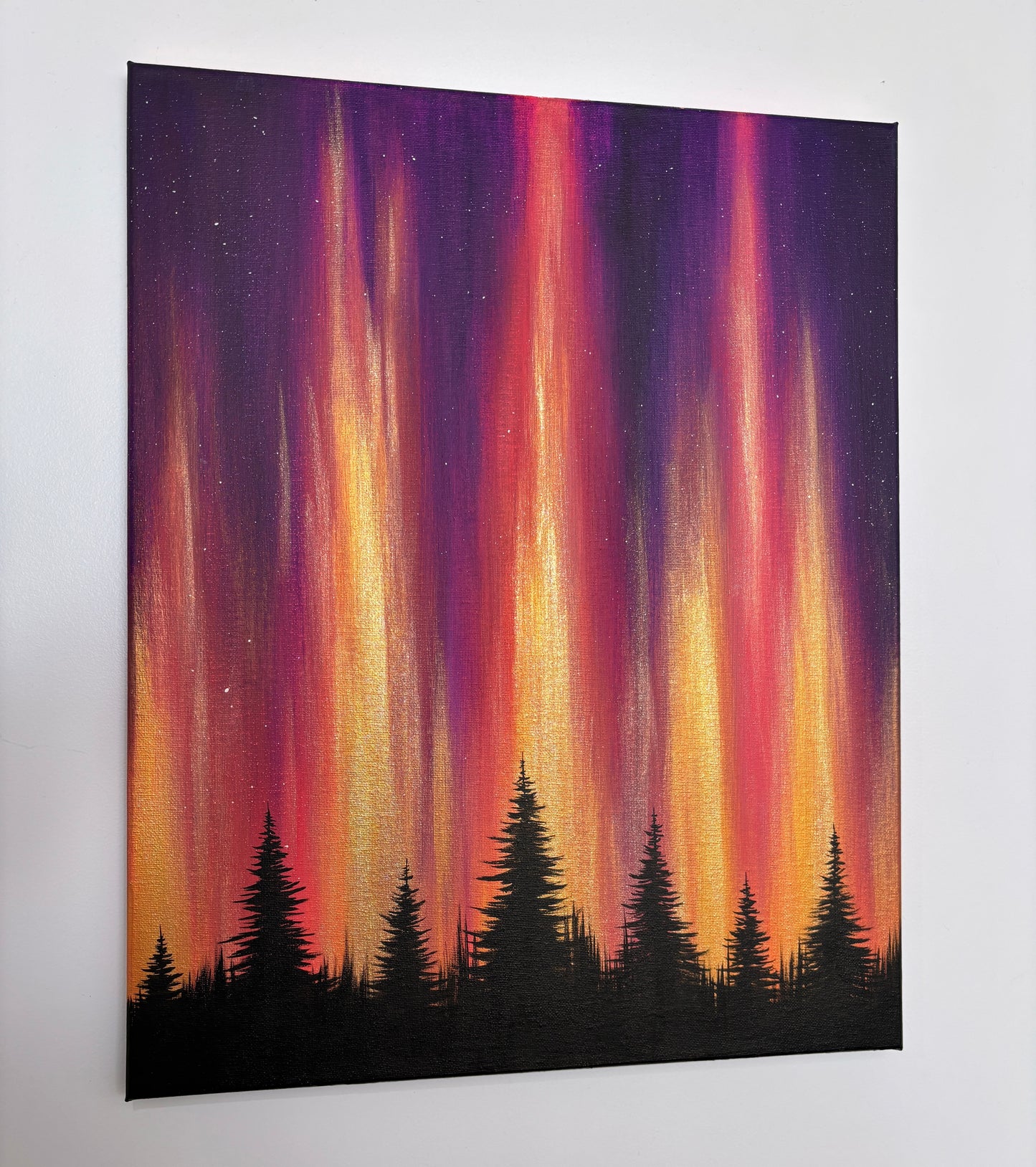 Gold Northern Lights - Acrylic on Canvas, 16 x 20 inches - Original Painting