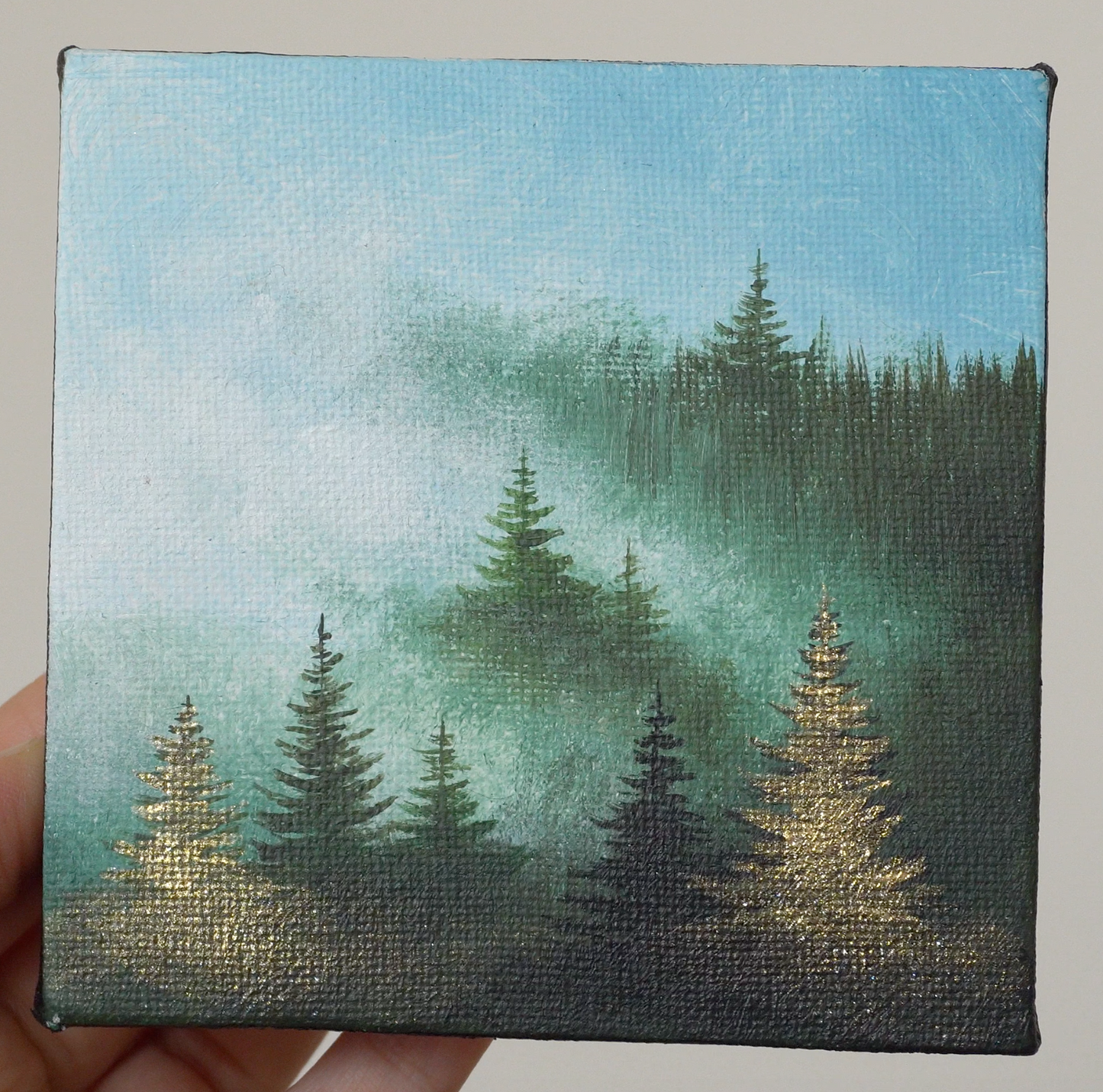 Misty Forest & Glowing Trees Painting