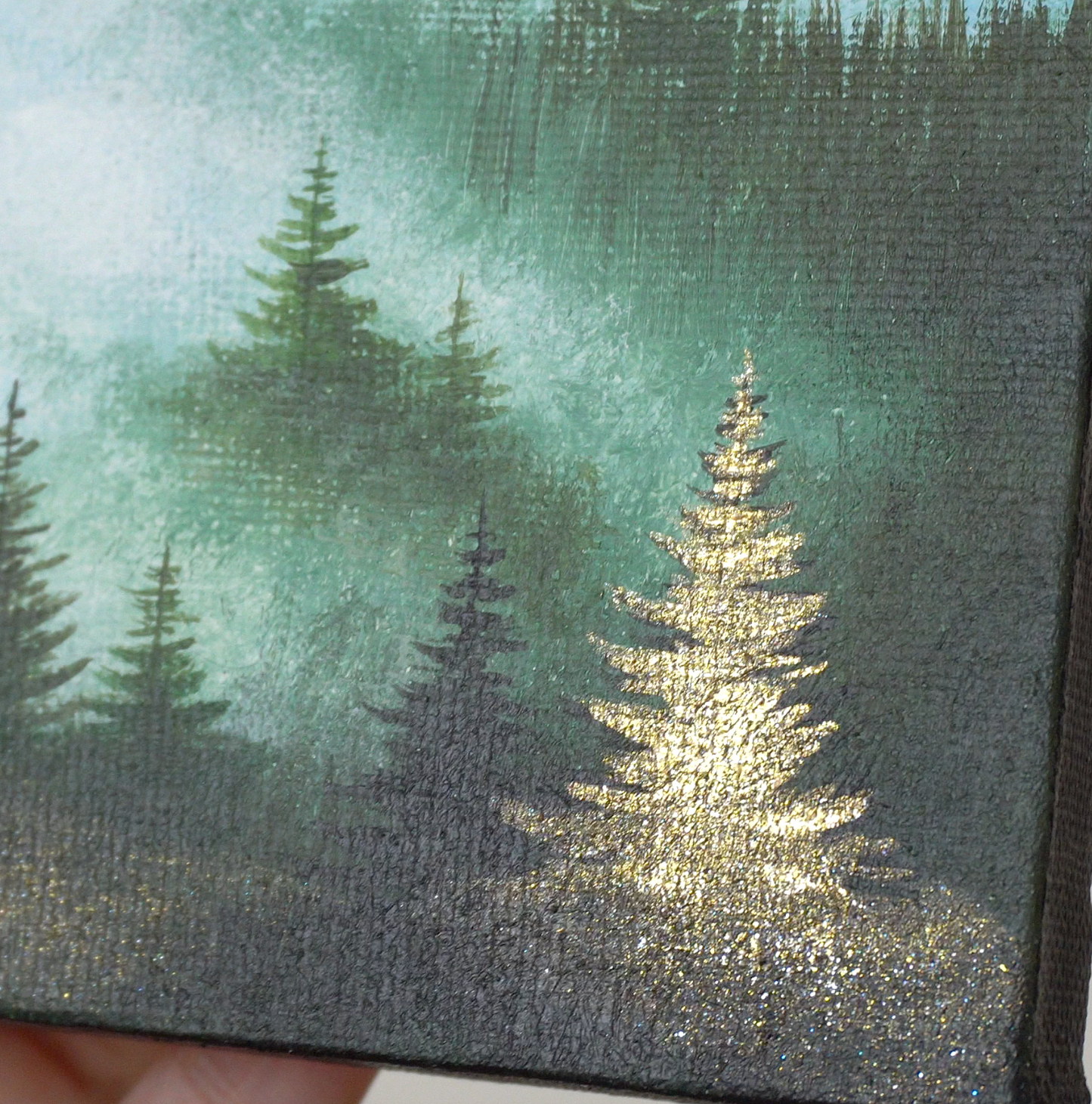 Misty Forest & Glowing Trees Painting