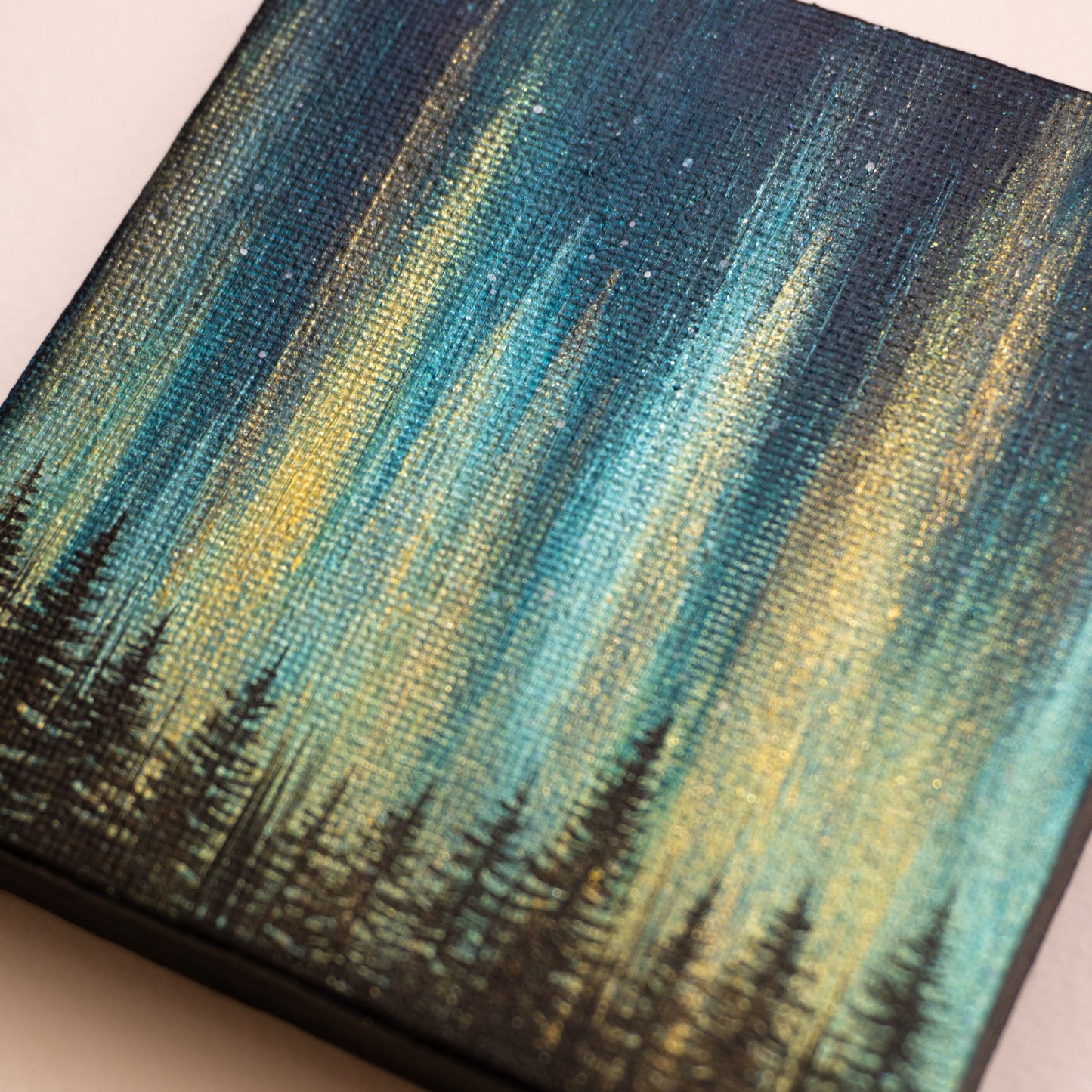 Northern Lights Acrylic Painting - Prussian Blue Green Gold