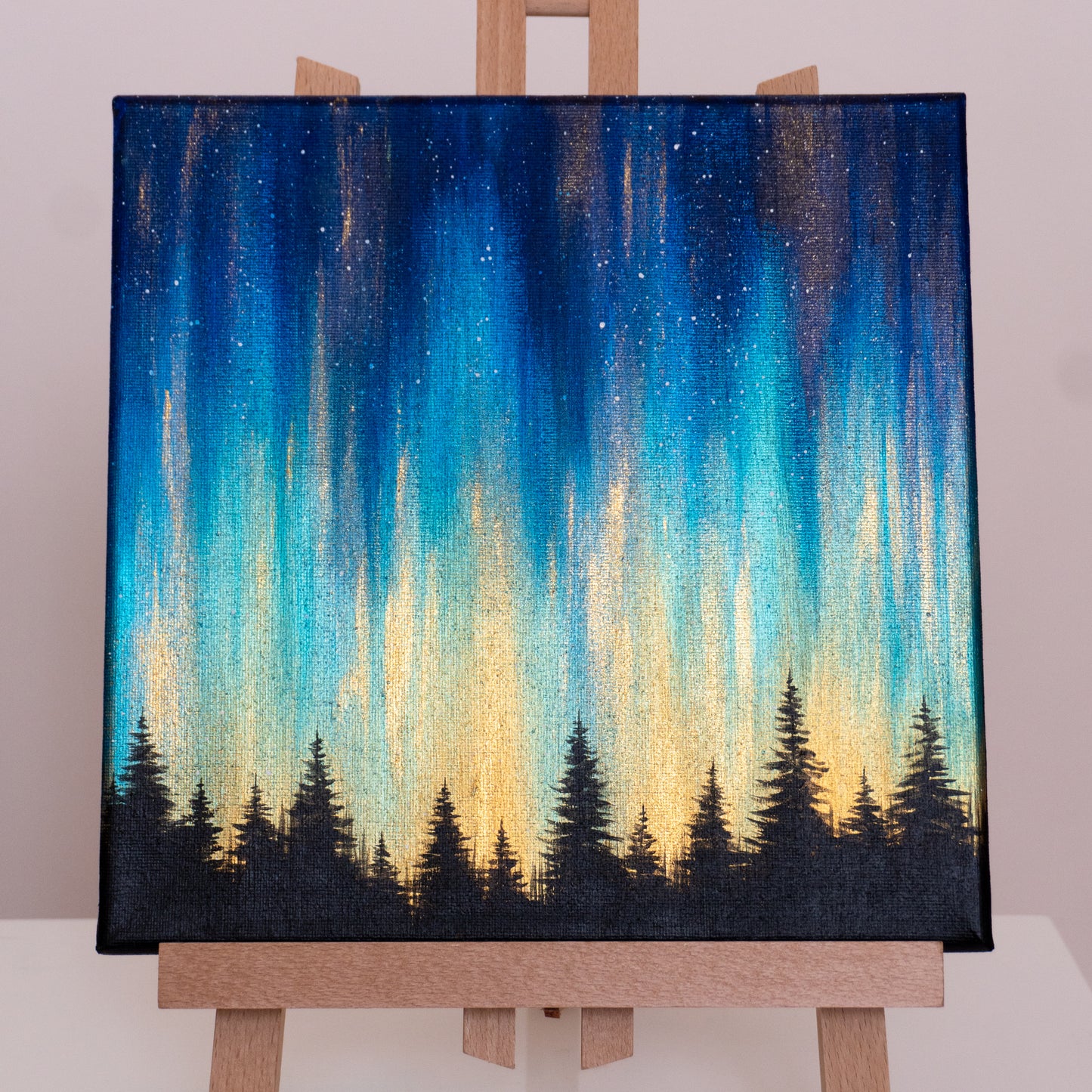 Northern Lights Painting - Blue Green Gold