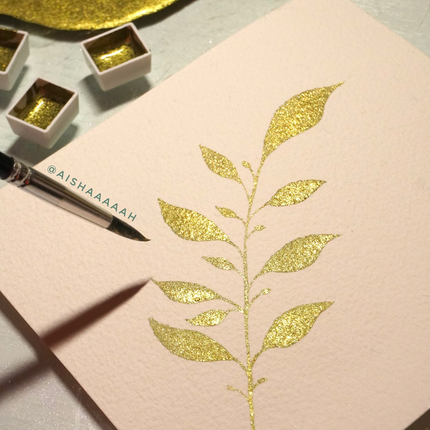Olive Gold Sparkle Half Pan Watercolour