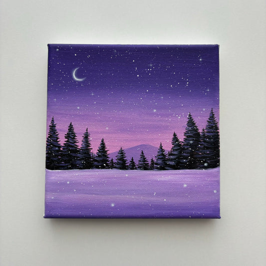 Snowy Sunset Scenery - Mini Original Painting