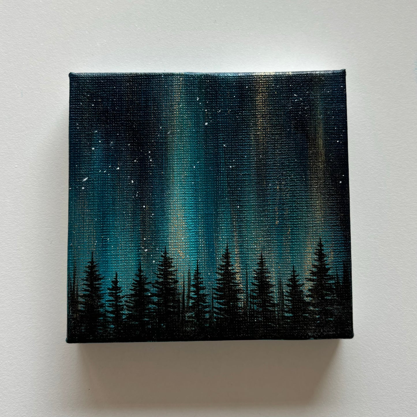 
                  
                    Turquoise Gold Northern Lights - Original Painting 4 x 4”
                  
                