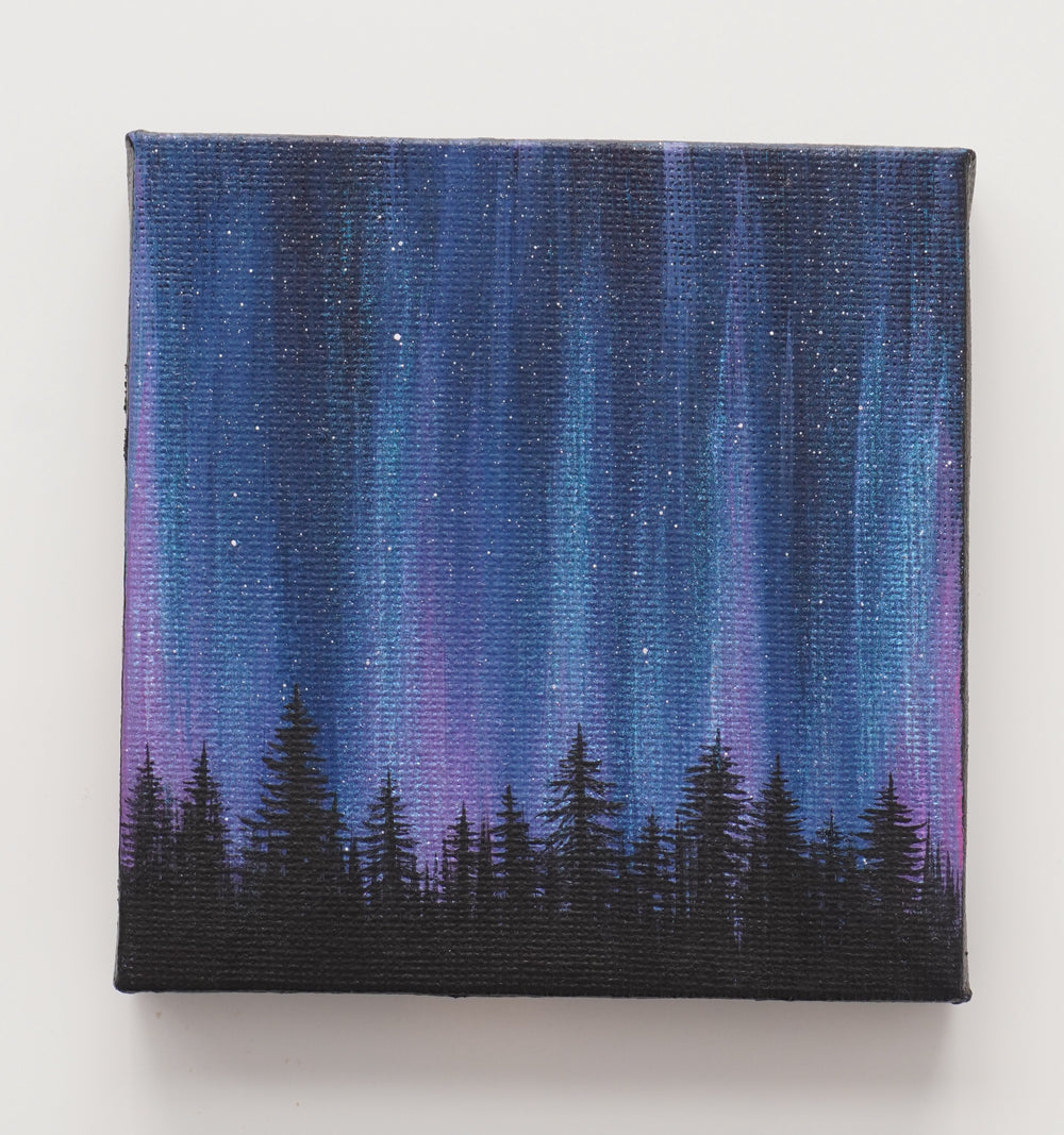 Blue Violet Mini Northern Lights - Original Acrylic Painting