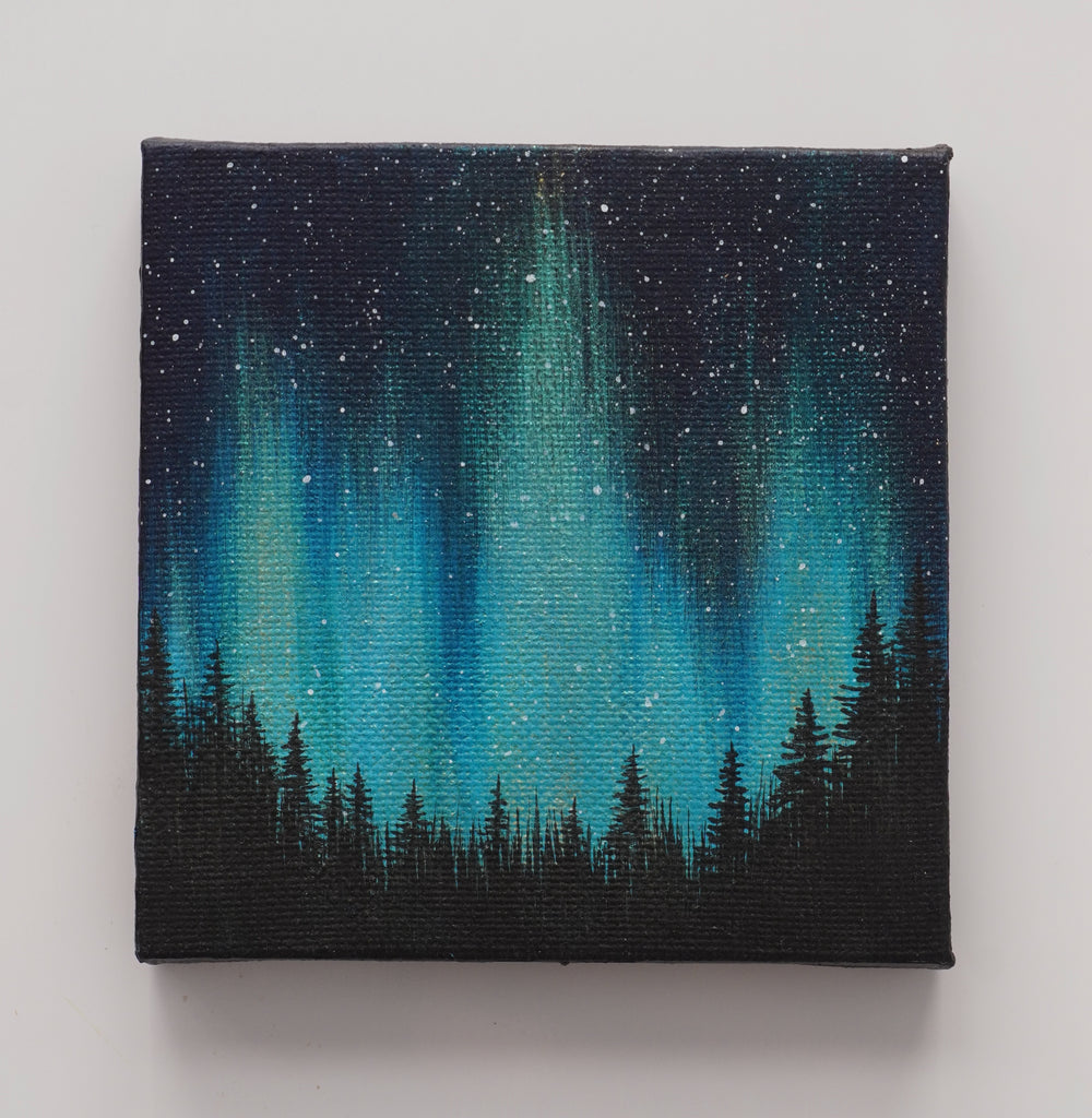 Blue & Green Northern Lights Mini - Original Acrylic Painting