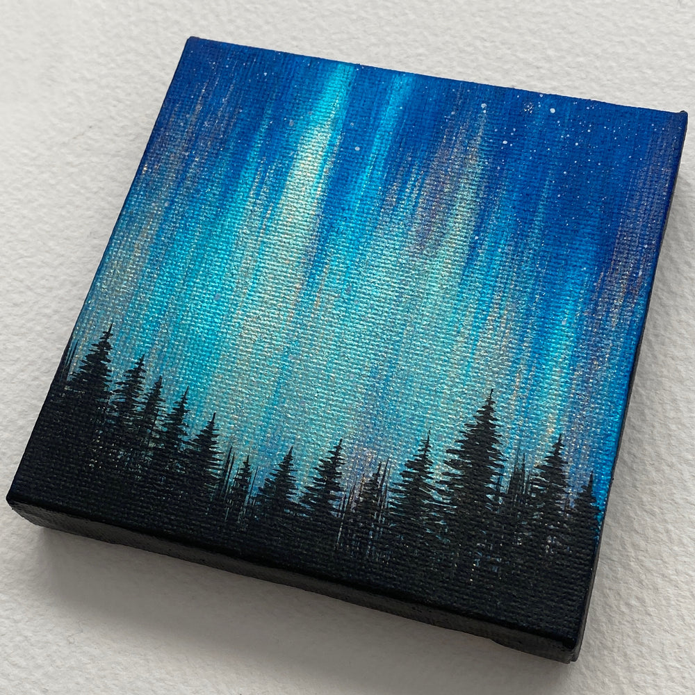 Turquoise Gold Northern Lights - Mini Original Acrylic Painting