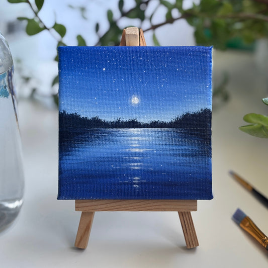 Dreamy Moonlight Seascape - Mini Original Painting