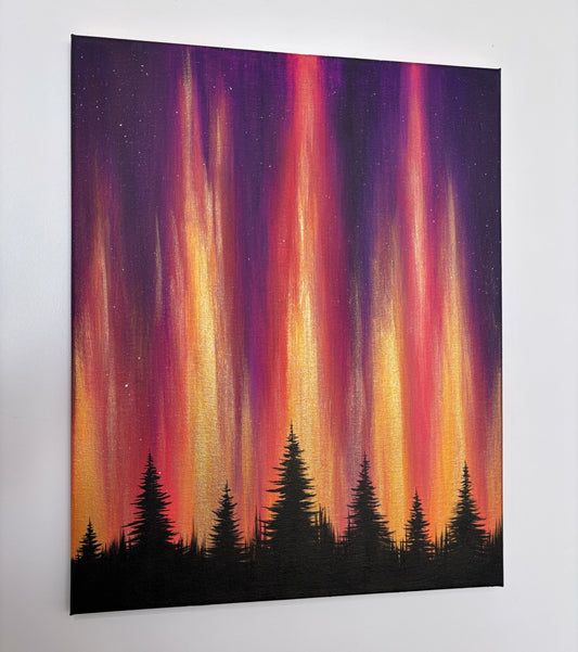 Gold Northern Lights - Acrylic on Canvas, 16 x 20 inches - Original Painting