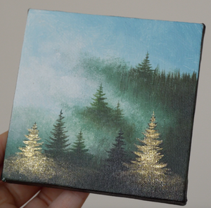 
                  
                    Misty Forest & Glowing Trees Painting
                  
                