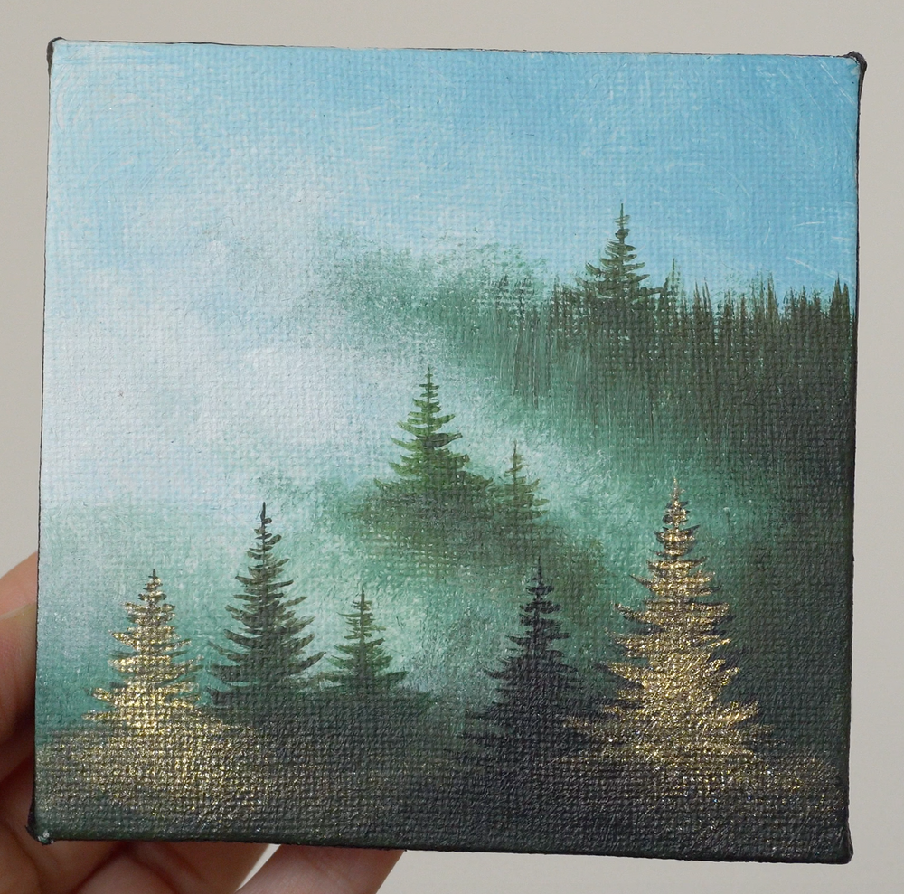 
                  
                    Misty Forest & Glowing Trees Painting
                  
                