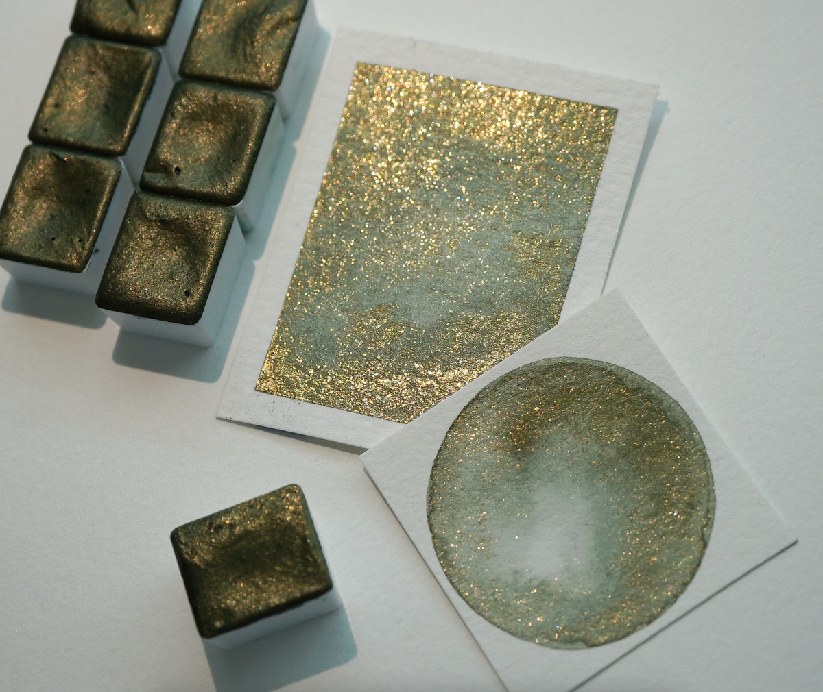 Forest Glow - Green Gold Shimmer Watercolor