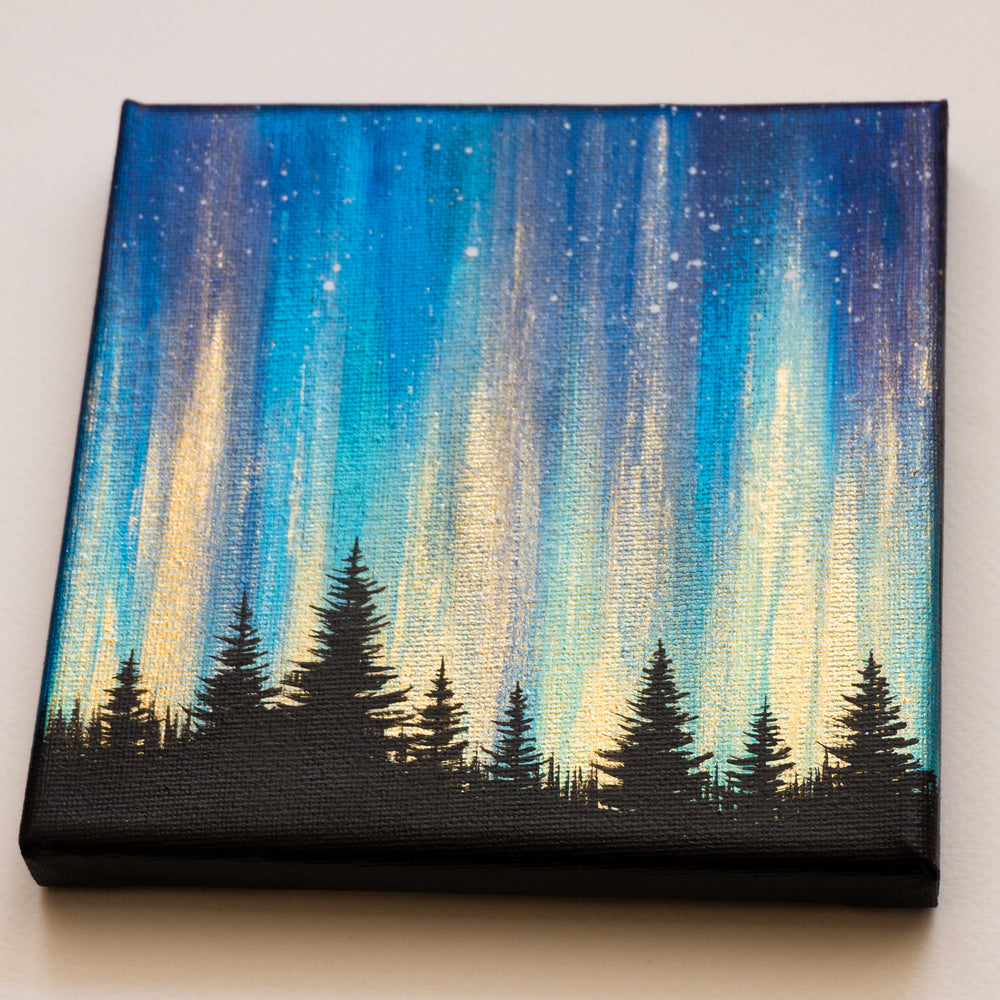 Northern Lights Acrylic Painting - Blue Green & Gold