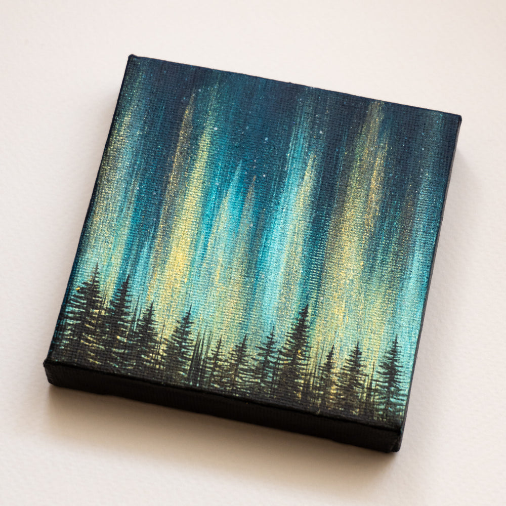 Northern Lights Acrylic Painting - Prussian Blue Green Gold