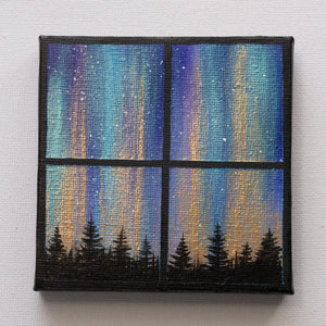 
                  
                    Turquoise Gold Northern Lights in a Window - Original Painting
                  
                