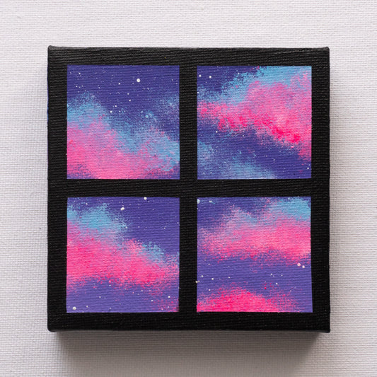Pink Blue Clouds Window - Original Painting