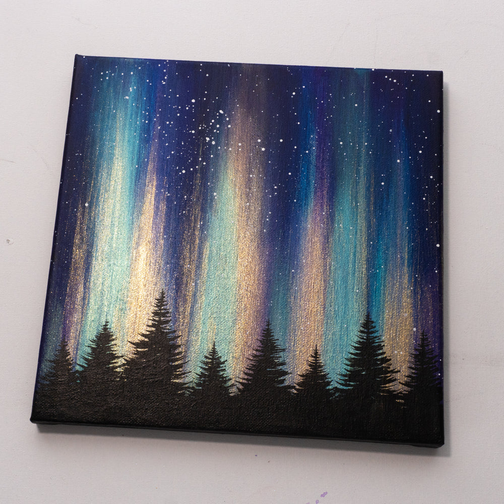 
                  
                    Turquoise Gold Northern Lights 10 x 10" - Original Painting
                  
                