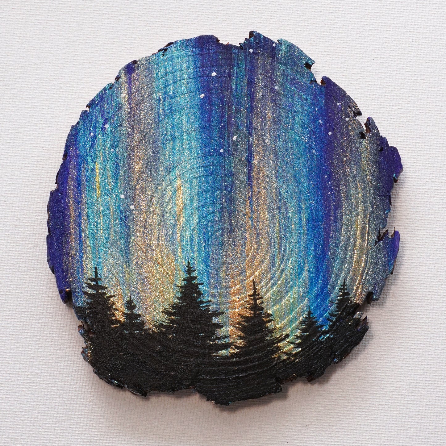 
                  
                    Northern Lights on Wood Slice - Original Painting
                  
                