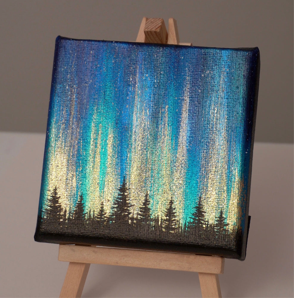 Northern Lights Acrylic Painting - Blue Green Gold