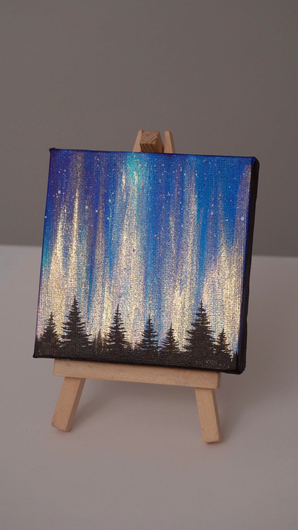 Northern Lights Acrylic Painting - Blue Light Gold