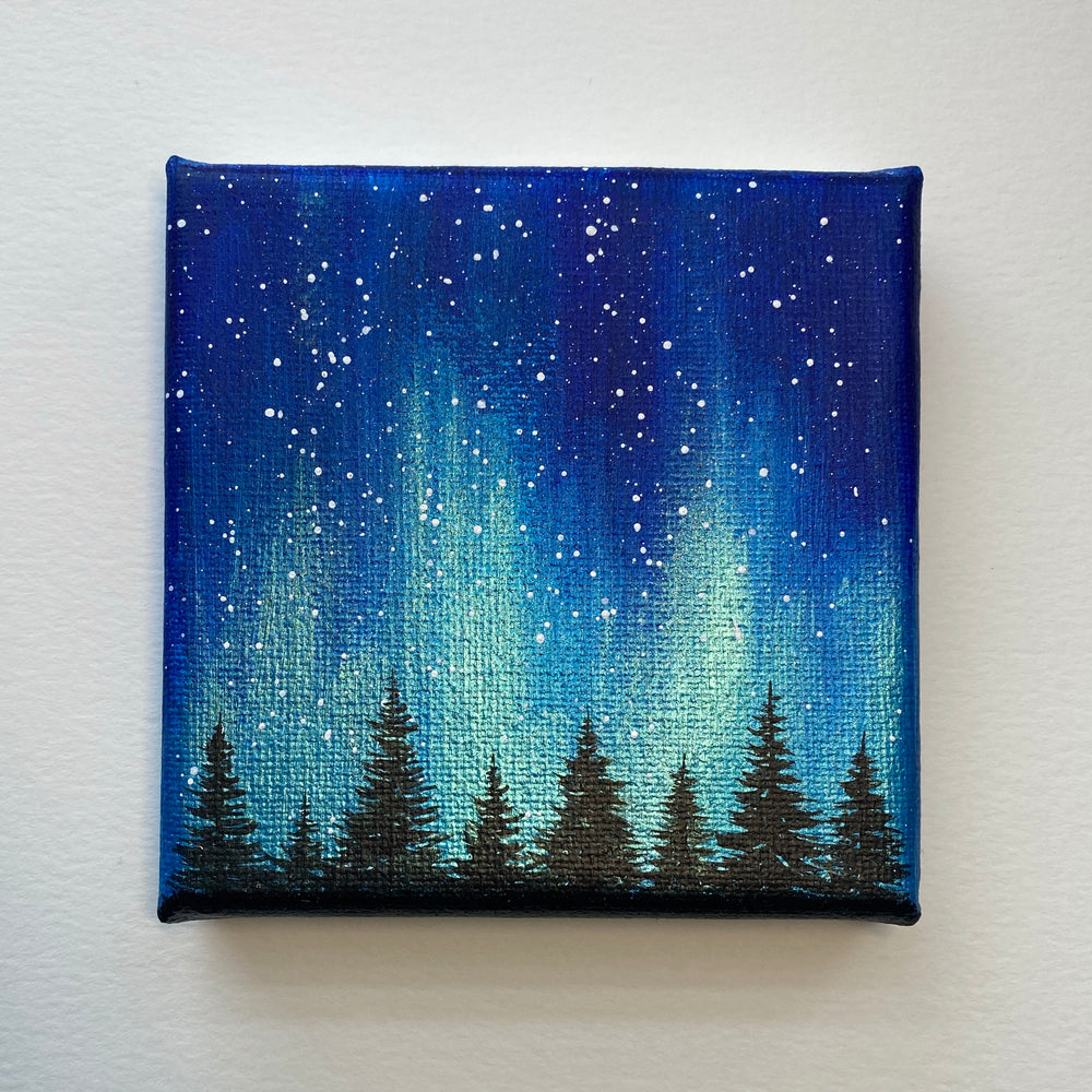 
                  
                    Blue Green Northern Lights Forest - Original Mini Painting
                  
                