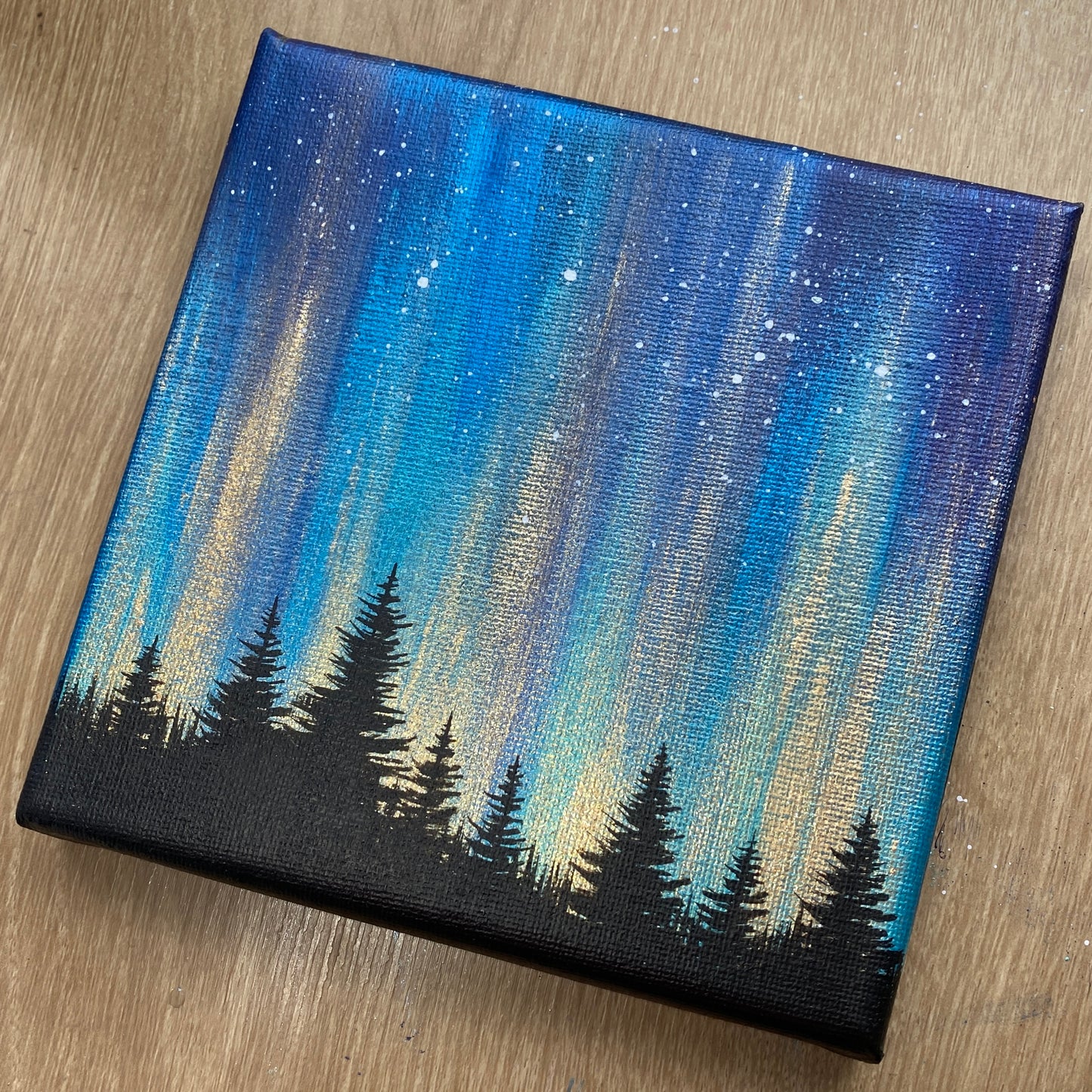 Northern Lights Acrylic Painting - Blue Green & Gold
