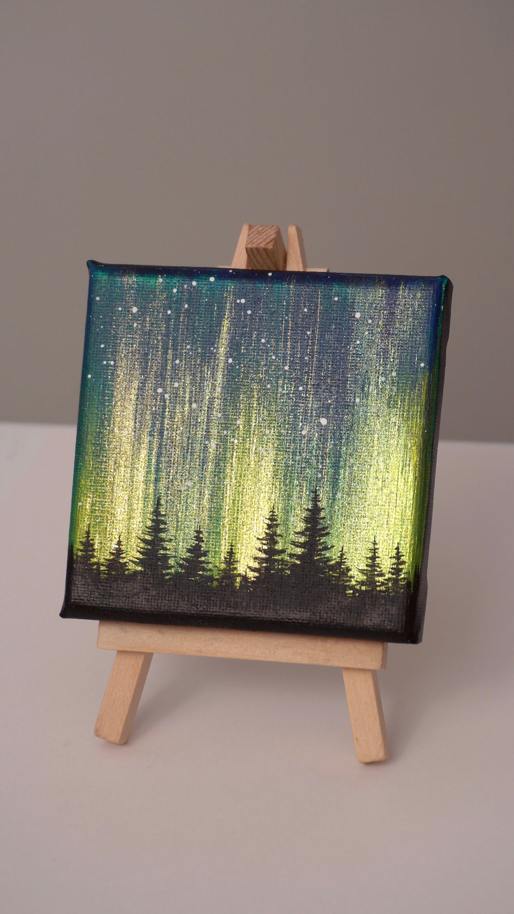 Northern Lights Acrylic Painting - Green Gold