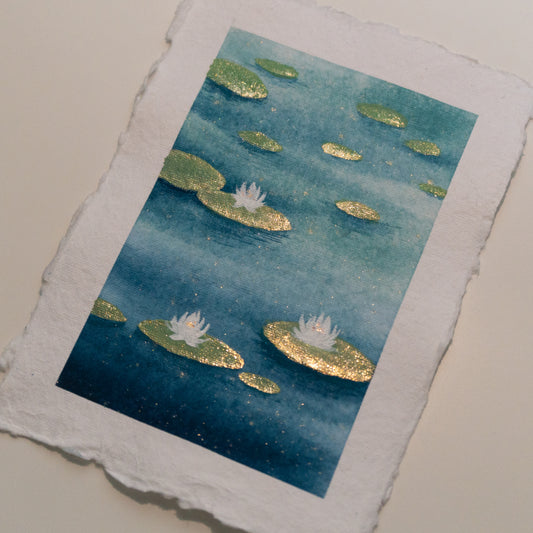 Sparkly Lily Pads Turquoise - Original Painting