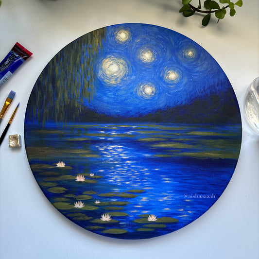 Lily Pond Starry Night - Original Painting