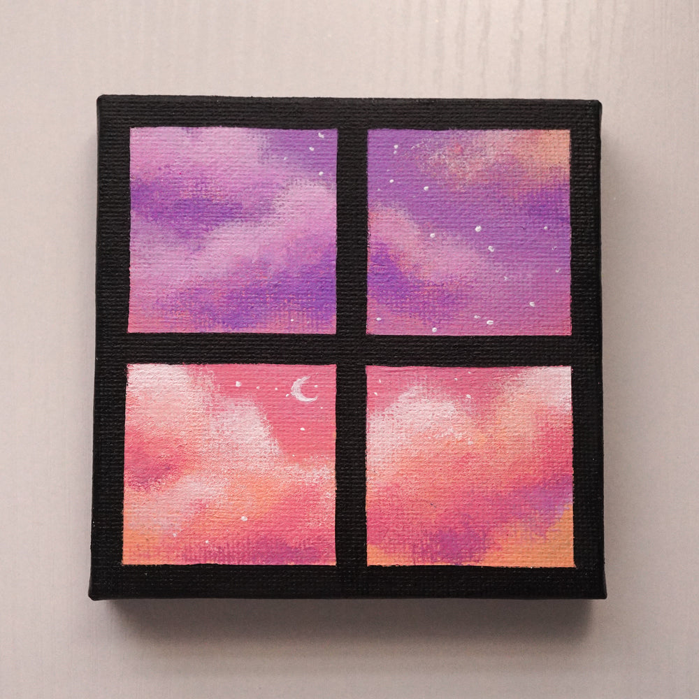 Purple Orange Dreamy Clouds - Original Mini Acrylic Painting