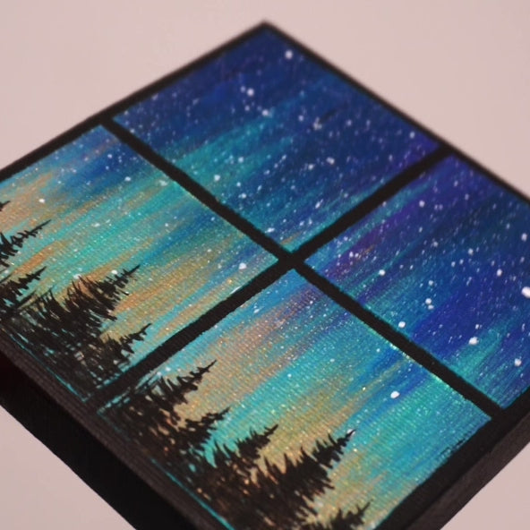 Northern Lights Mini Window Acrylic Painting - MADE TO ORDER