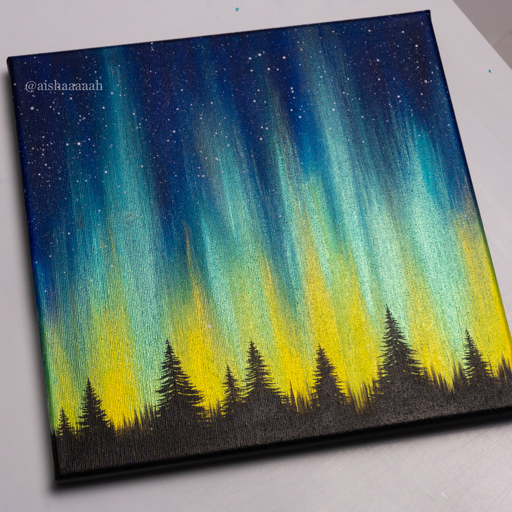 Northern Lights Acrylic Painting - Blue Green & Gold – Ahmarelle