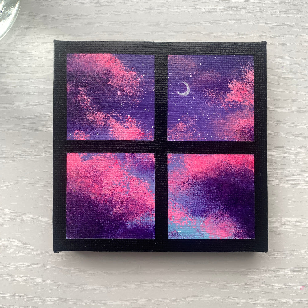 Pink Purple Dreamy Clouds Window Acrylic Painting